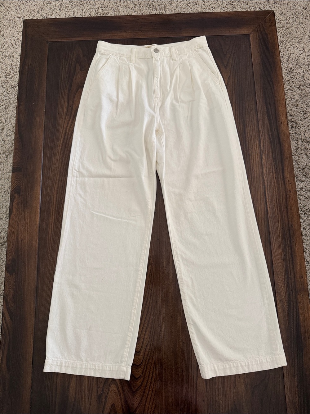 Madewell White High-Waist Wide-Leg Pleated Jeans Size 28